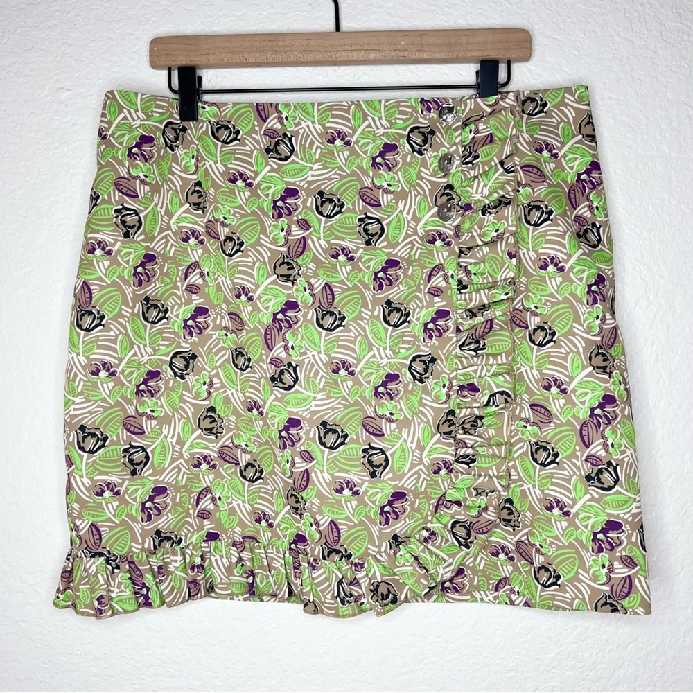 Tory Burch Performance Golf Skirt Floral Ruffle Snap Built In Shorts size 12